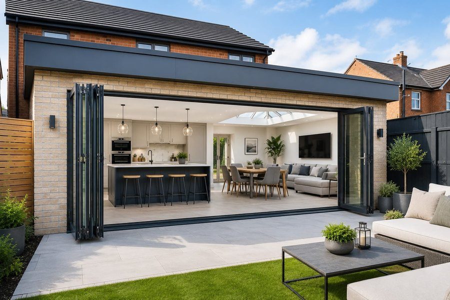 Finished rear extension with open-plan kitchen